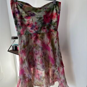 SHAN Strapless Dress in Pink and Green Floral